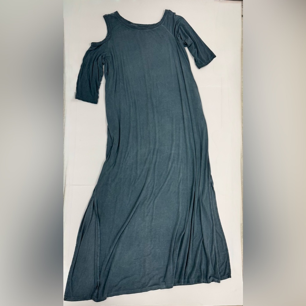 CATO Teal Maxi Cold Shoulder Asymmetrical Dress 3/4 Sleeve Blue women size 14/16